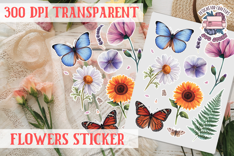 Summer sticker flowers butterfly Spring Botanical PNG