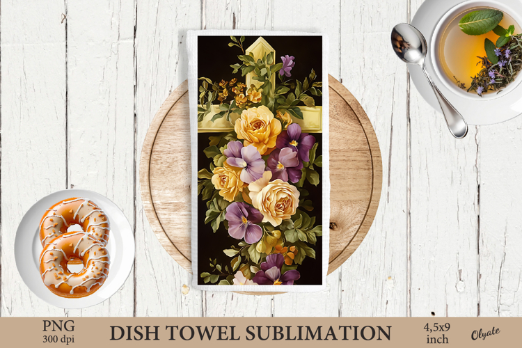 Watercolor Easter Cross Dish Towel Sublimation PNG