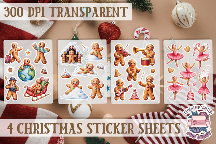 Christmas Gingerbread mans Watercolor Sticker Sheet Winter