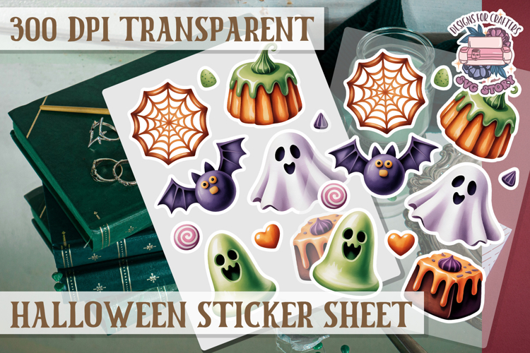 Halloween sticker sheet Creepy Scrapbook PNG Funny Skulls example image 1