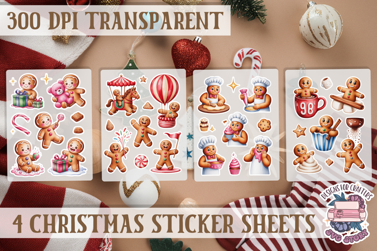 Christmas Gingerbread mans Watercolor Sticker Sheet Winter