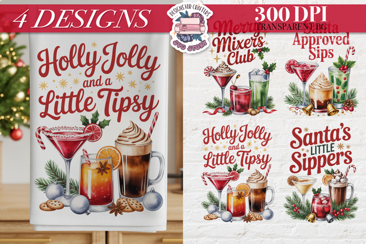 Christmas Cocktail Towels Clipart Sublimation 4 PNG
