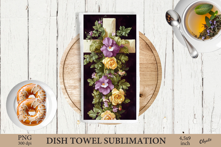Watercolor Easter Cross Dish Towel Sublimation PNG