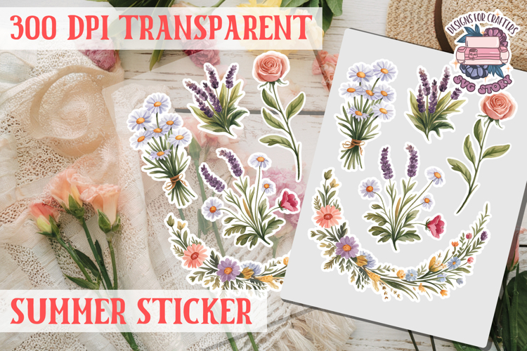 Summer sticker Cute flowers Love Picnic Beach Spring example image 1