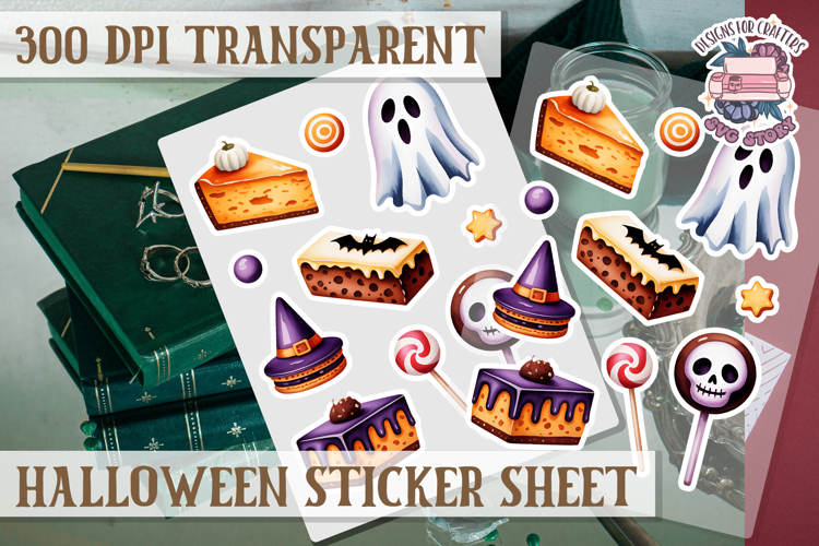 Halloween sticker sheet Creepy Scrapbook PNG Funny Skulls example image 1