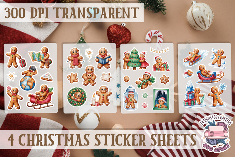 Christmas Gingerbread mans Watercolor Sticker Sheet Winter