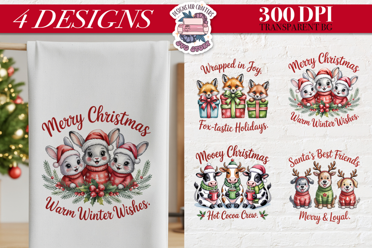 Christmas Cute Animals Clipart PNG Sublimation 4 Design