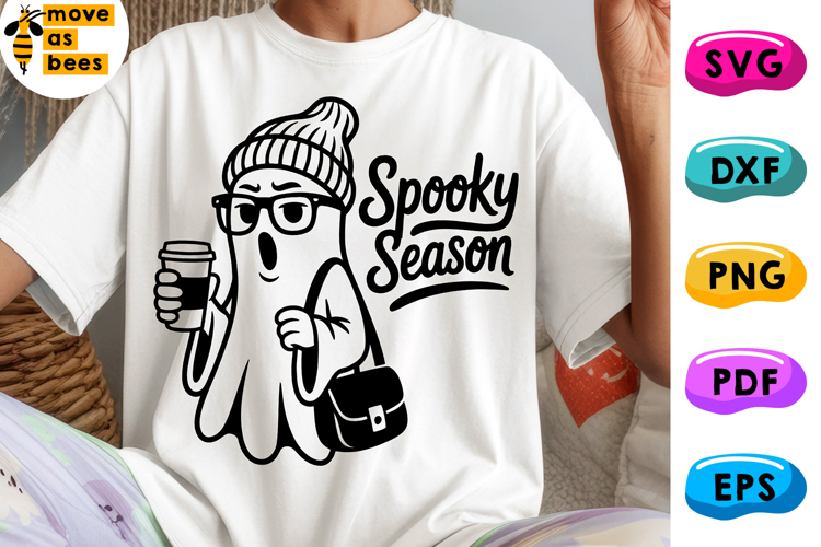 Spooky Season Svg, Png, Halloween Shirt, Ghost With Coffee example image 1
