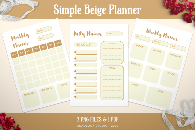 Simple Beige Planner | Daily, Weekly & Monthly Planner