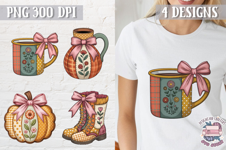 Fall Patchwork Clipart PNG Sublimation 4 Designs