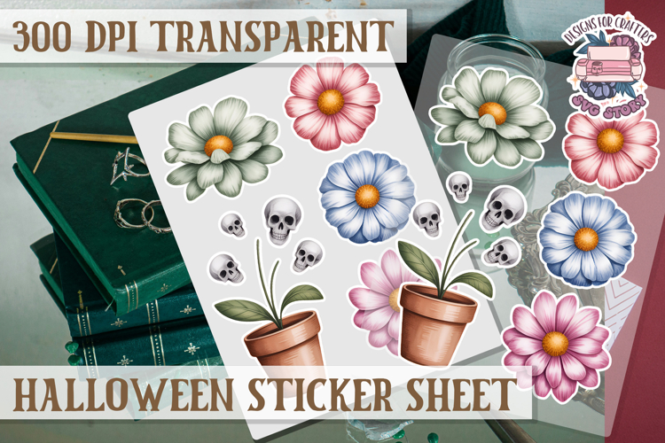 Halloween sticker sheet Creepy Scrapbook PNG Funny Skulls