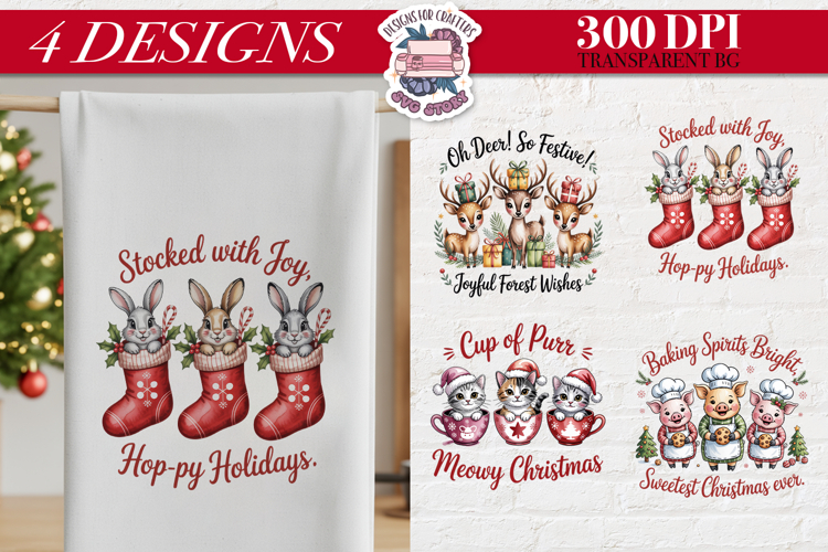 Christmas Cute Animals Clipart PNG Sublimation 4 Design