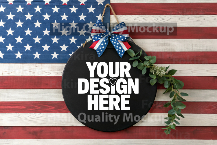 4th of July Round Wood Sign Mockup - Door Wood Sign