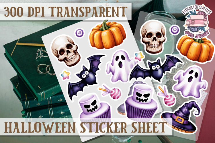 Halloween sticker sheet Creepy Scrapbook PNG Funny Skulls example image 1