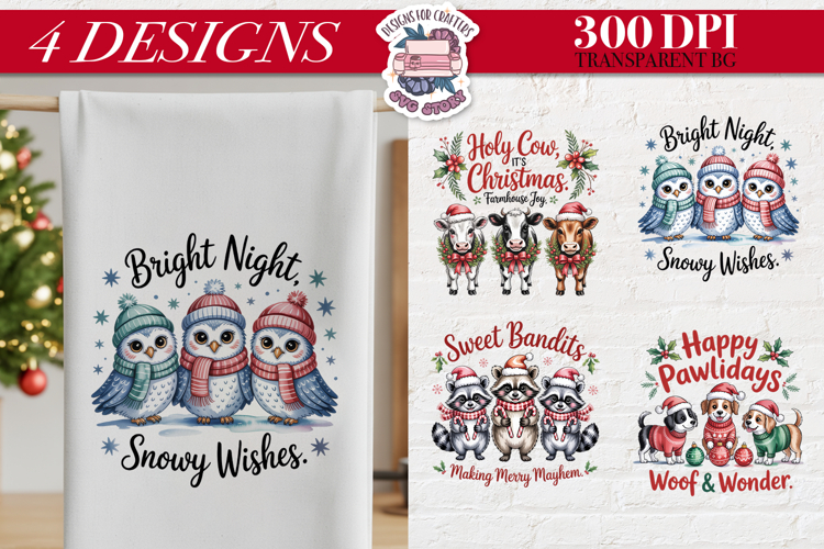 Christmas Cute Animals Clipart PNG Sublimation 4 Design