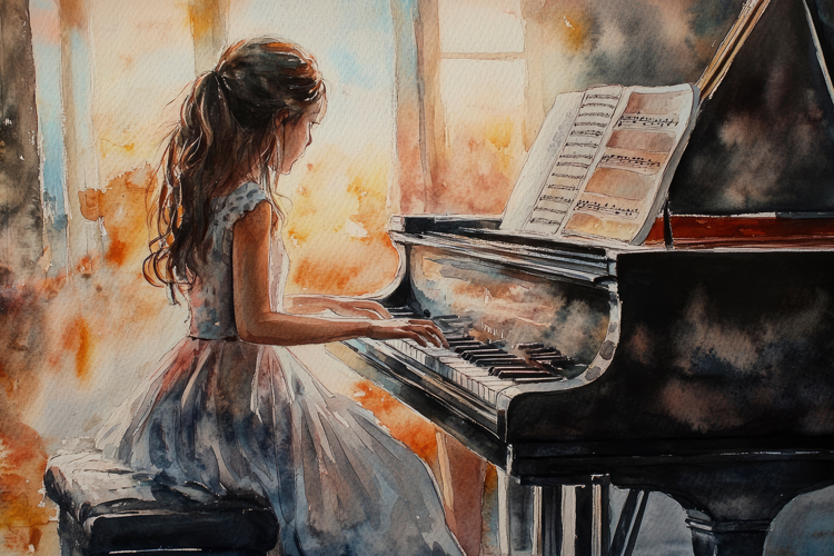 The Girl Playing On The Piano Background