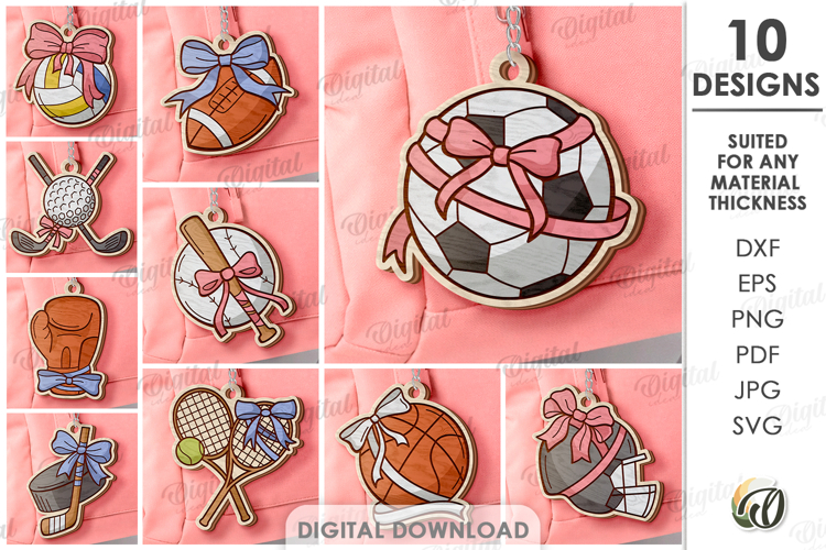 Sport Coquette Keychains Bundle Lasercut. Sport Key Ring SVG