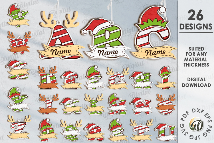 Alphabet Christmas Ornaments Bundle Lasercut. Christmas SVG