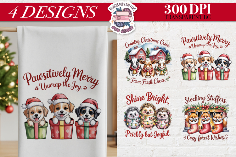 Christmas Cute Animals Clipart PNG Sublimation 4 Design