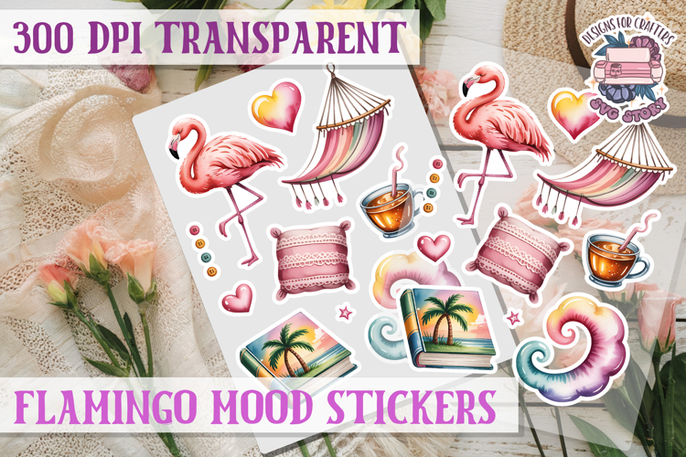 Flamingo Mood sticker sheet Pink Love Bird PNG Glamour