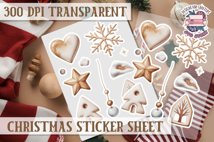 Christmas Watercolor Sticker Sheet Winter Cute Holiday PNG