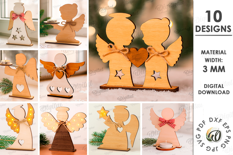 Angels Stand Bundle Laser Cut. Candle Holders SVG
