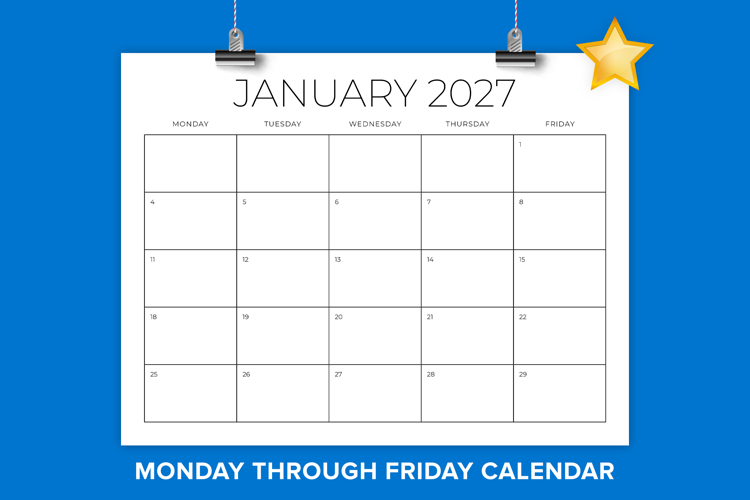 2027 8.5x11 MON-FRI Calendar Template