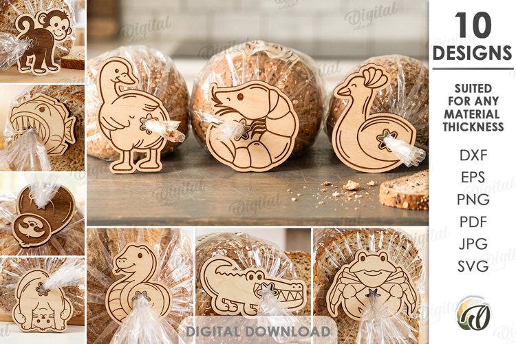 Funny Bread Bag Clips Bundle Laser Cut. Bag Clamp SVG