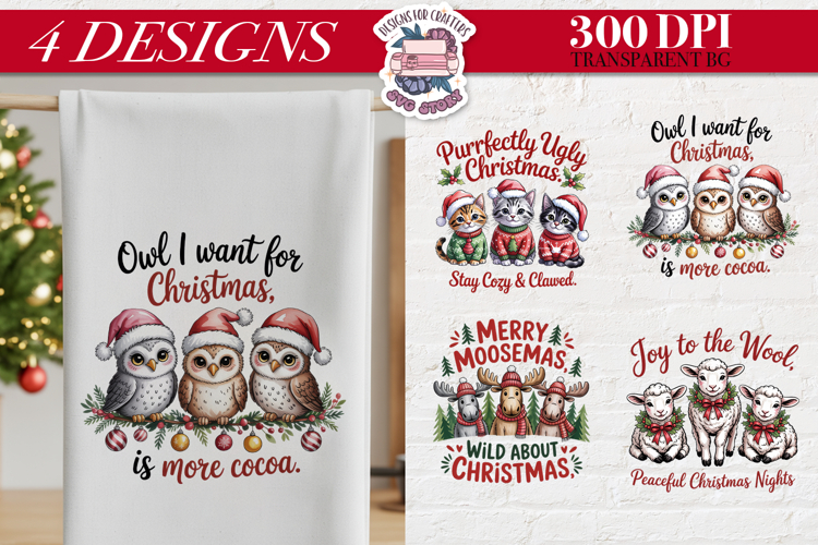 Christmas Cute Animals Clipart PNG Sublimation 4 Design