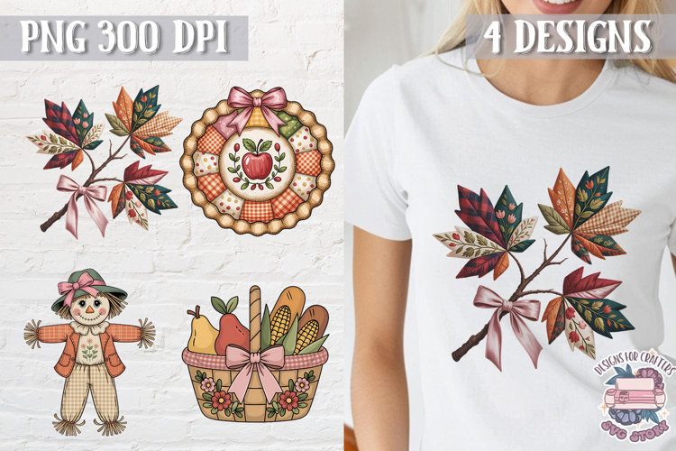 Fall Patchwork Clipart PNG Sublimation 4 Designs