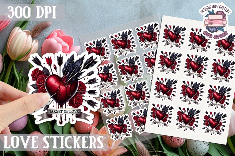 Love sticker Sheet Valentine Day Lovers Gothic Skull PNG example image 1