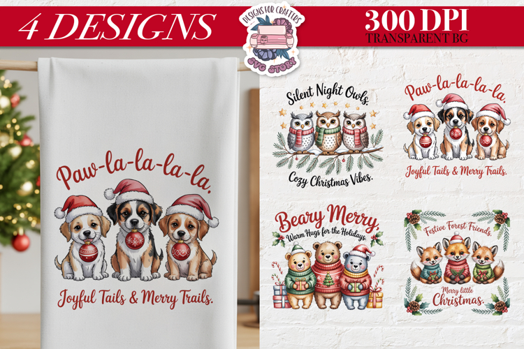 Christmas Cute Animals Clipart PNG Sublimation 4 Design