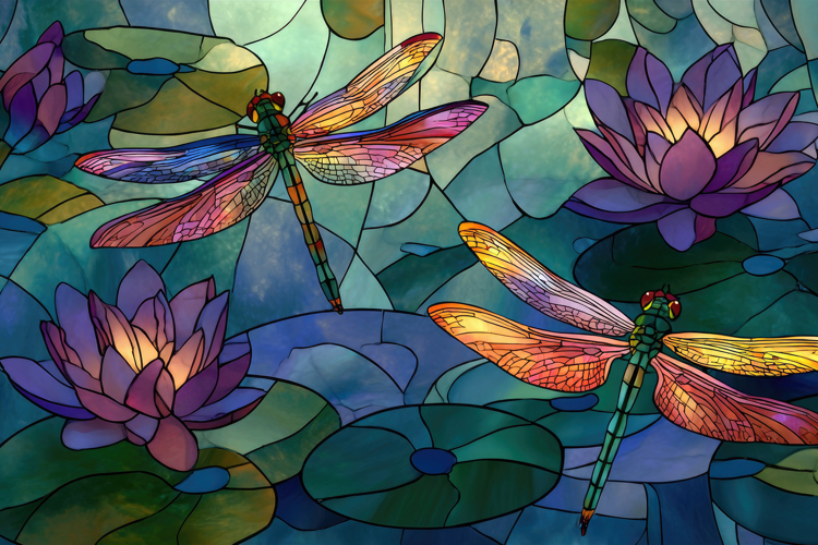 Stained Glass Dragonflies Background
