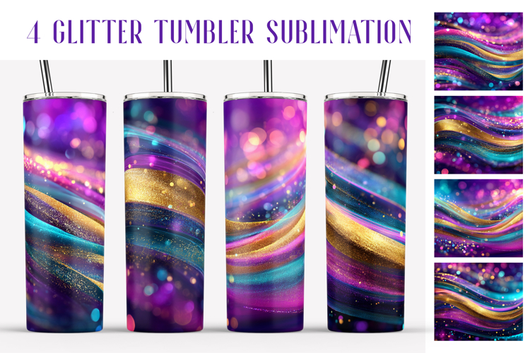 Glitter Tumbler Sublimation. Pink Blue Gold Waves Tumbler