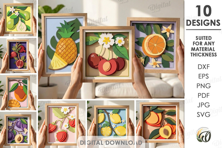 3D Summer Layered Fruit Decor Bundle. Wall Art Paper cut