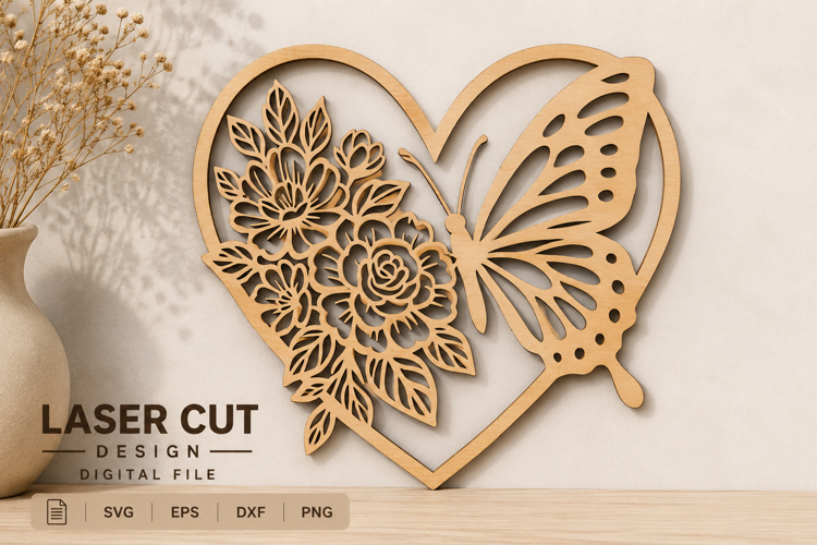 Floral Butterfly Heart SVG