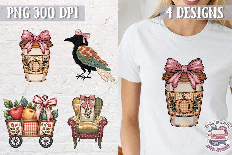 Fall Patchwork Clipart PNG Sublimation 4 Designs