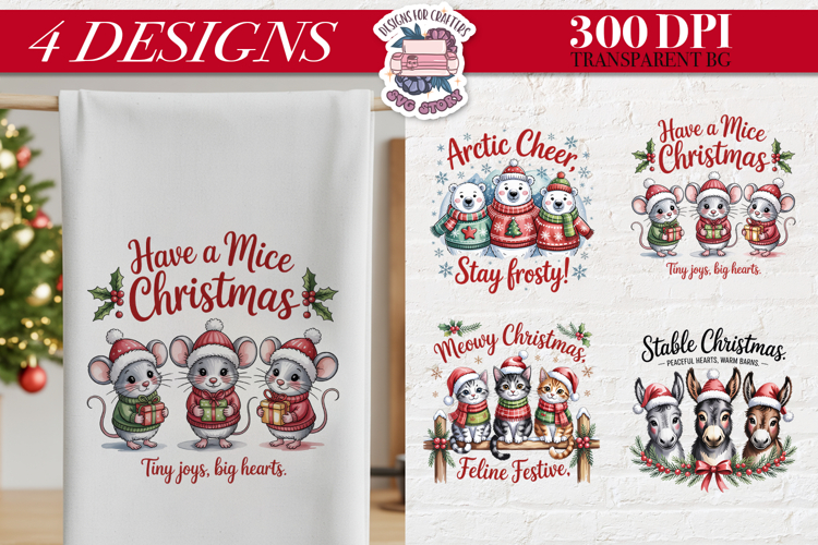 Christmas Cute Animals Clipart PNG Sublimation 4 Design