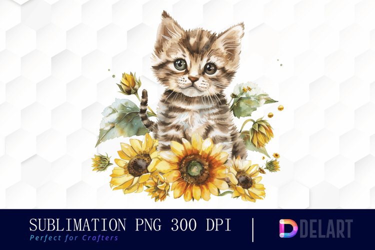 Kitten Sunflower Illustration Clipart
