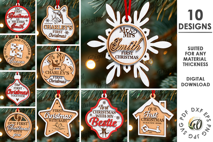 Personalized First Christmas Ornaments Bundle Laser Cut