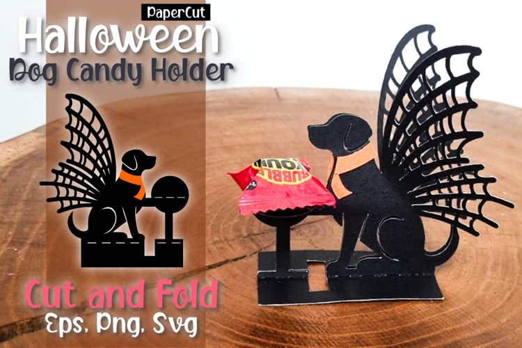 Papercut Halloween Dog with Cobweb Wings - Candy Holder SVG