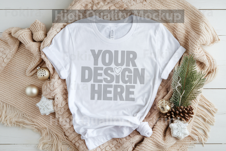 Christmas White T-shirt mockup - Christmas Background