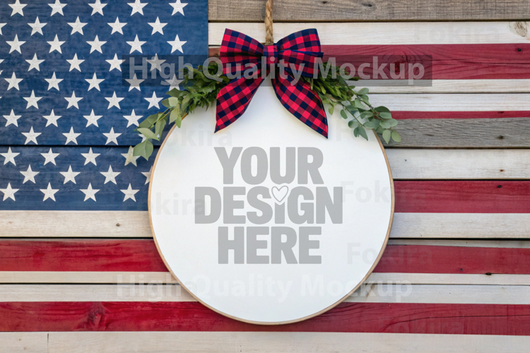 4th of July Round Wood Sign Mockup - Door Wood Sign