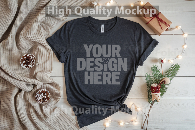 Christmas Black T-shirt mockup - Christmas Background