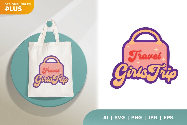 Girls Trip with Cute Pink Suitcase Sublimation Design