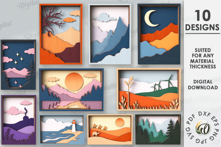 Nature Layered Wall Arts Bundle Laser Cut. Wall Decor SVG