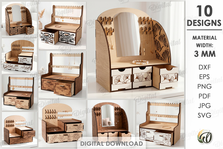 3D Jewelry Stands Bundle Laser Cut. Jewelry Organizer SVG