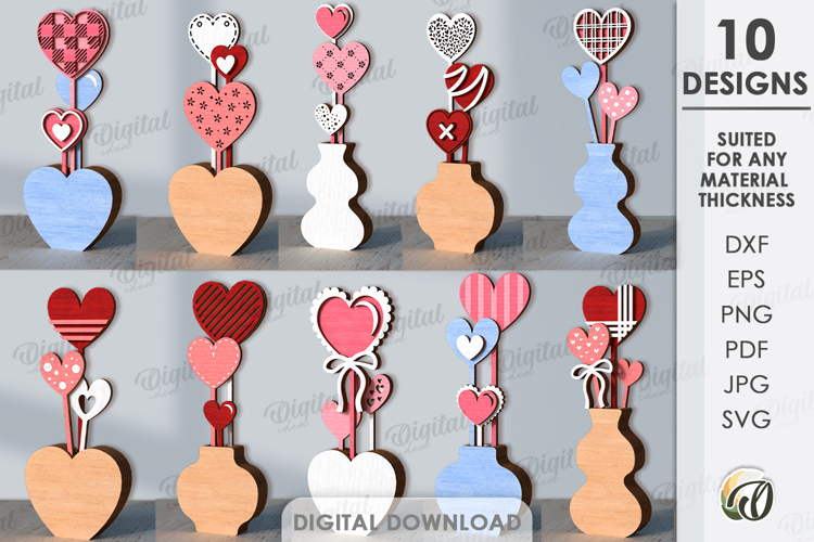 Valentine Heart Decorations Bundle Lasercut. Stand Decor SVG