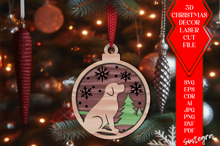 3D Dog Christmas Tree Baubles laser SVG V1 Laser Cut Files