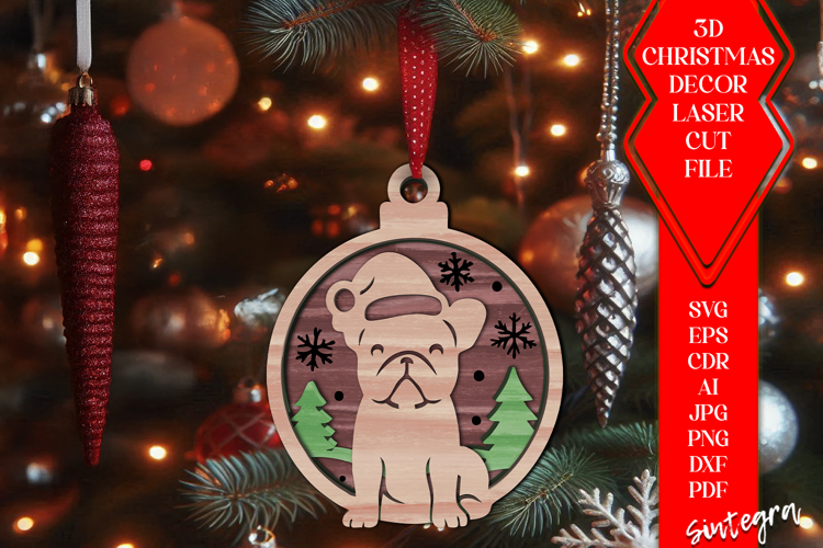 3D Dog Christmas Tree Baubles laser SVG V2 Laser Cut Files